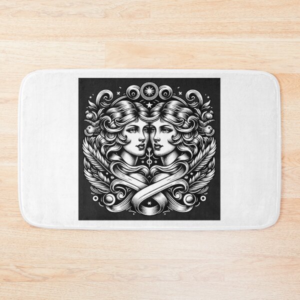 Item preview, Gemini Zodiac sign black and white tattoo designed and sold by ZodiBlend.