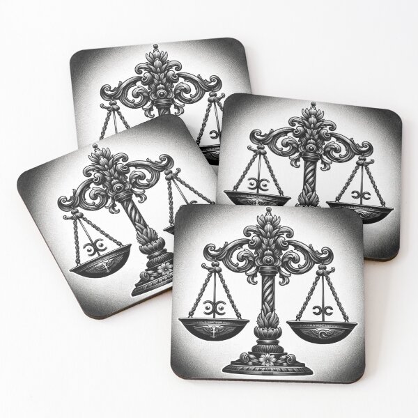 Item preview, Libra Zodiac sign black and white tattoo designed and sold by ZodiBlend.
