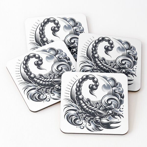Item preview, Scorpio Zodiac sign black and white tattoo designed and sold by ZodiBlend.