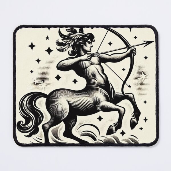 Item preview, Sagittarius Zodiac sign black and white tattoo designed and sold by ZodiBlend.