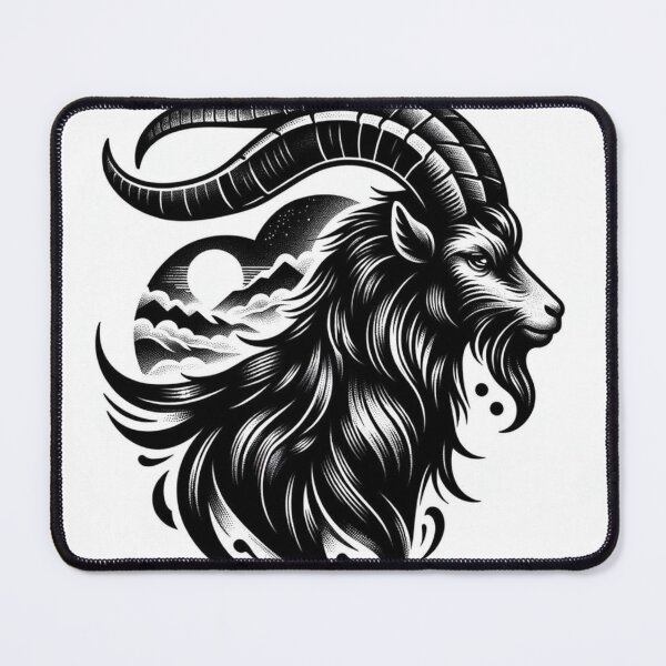 Item preview, Capricorn Zodiac sign black and white tattoo designed and sold by ZodiBlend.
