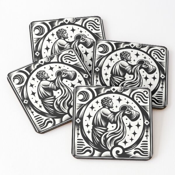 Item preview, Aquarius Zodiac sign black and white tattoo designed and sold by ZodiBlend.