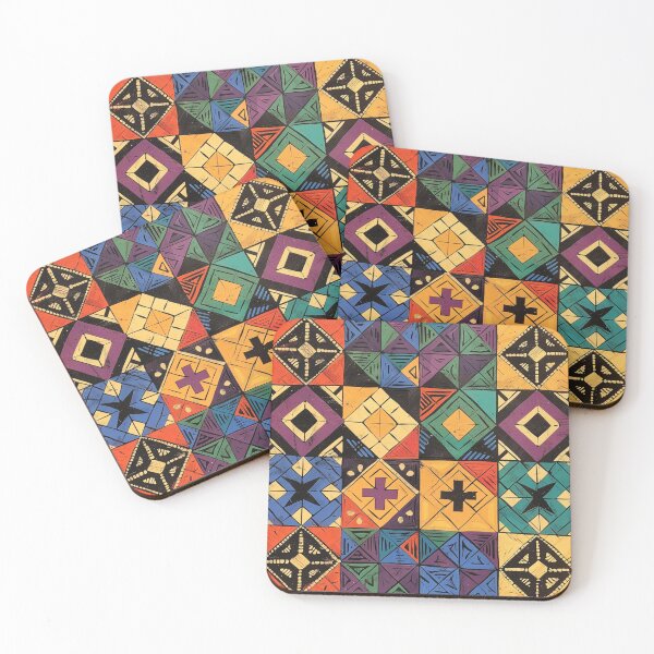 Item preview, African Pattern Multicolor Wood Square Tribal Tile  designed and sold by GrinGalore.