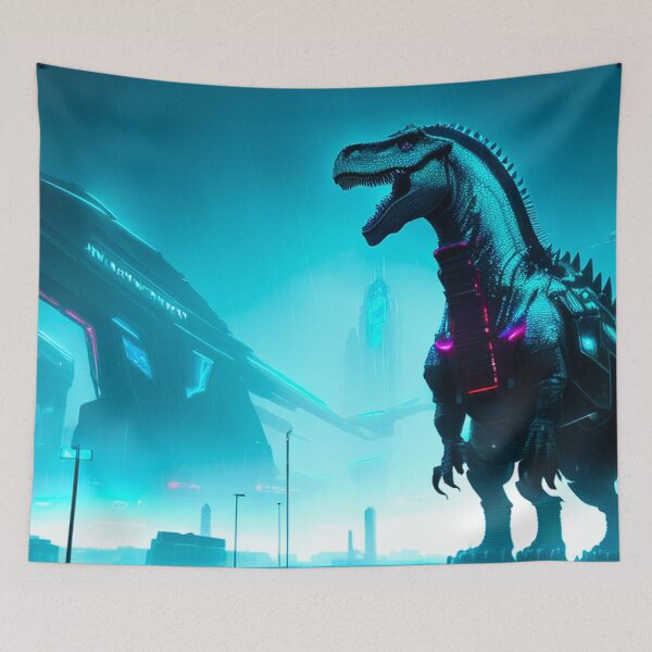 Aperçu de l'œuvre Dinosaure majestueux dans la toundra cyberpunk créée et vendue par Nathan Z..