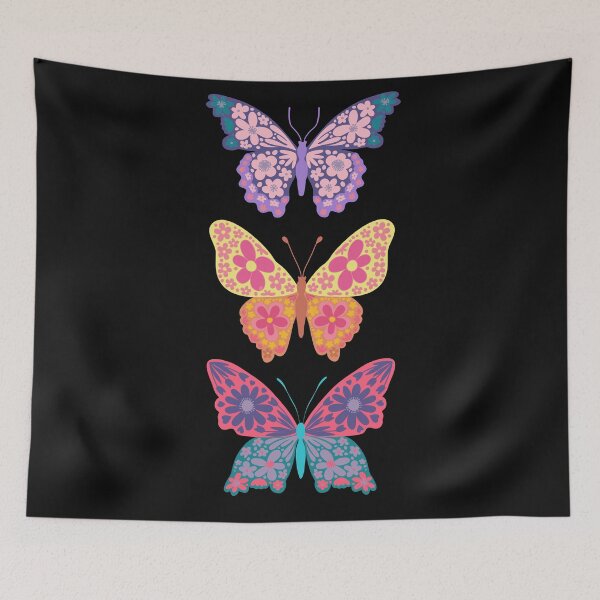 Item preview, Black and colorful floral butterflies designed and sold by blursbyai.