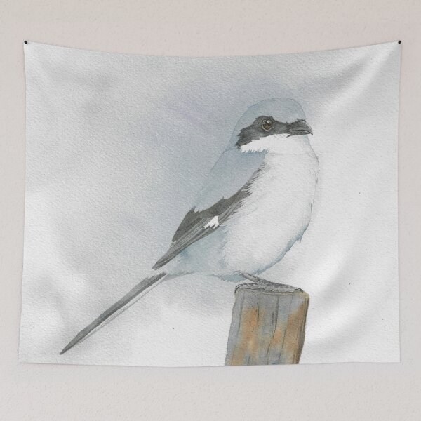 Item preview, Loggerhead shrike bird watercolor portrait designed and sold by L'Atelier Oranjade.