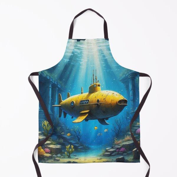 Item preview, Underwater scene of little yellow submarine swims through old ruins and sunken ship lying at the bottom of the sea. Lots of seaweed,corals and falling rays of lights designed and sold by Andrey-Myagkov.