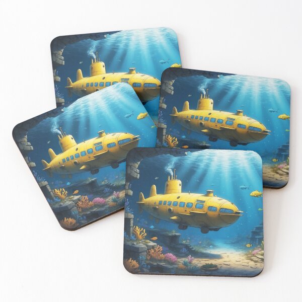 Item preview, Underwater scene of little yellow submarine swims through old ruins and sunken ship lying at the bottom of the sea. Lots of seaweed,corals and falling rays of lights designed and sold by Andrey-Myagkov.