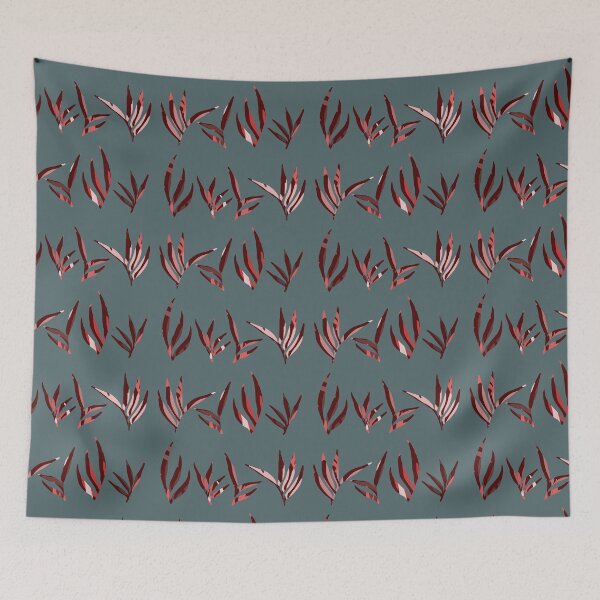 Item preview, abstract leaves pattern in red and blue-gray colors designed and sold by AlessandraWood.