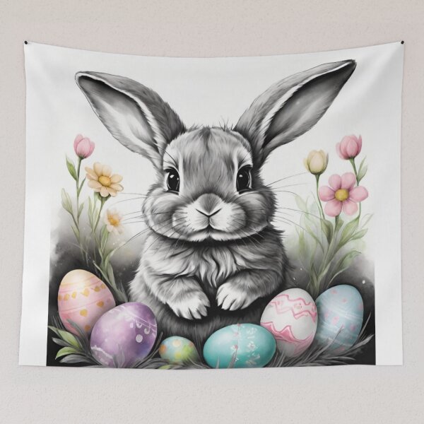 Item preview, Colorful Festive Easter Eggs Easter Bunny Spring Flowers Version 224 designed and sold by DreamingAwake1.