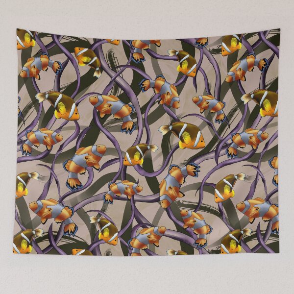 Item preview, Clown fish swimming within seaweed underwater (Beige-brown) designed and sold by Khaled Shaban Ali.
