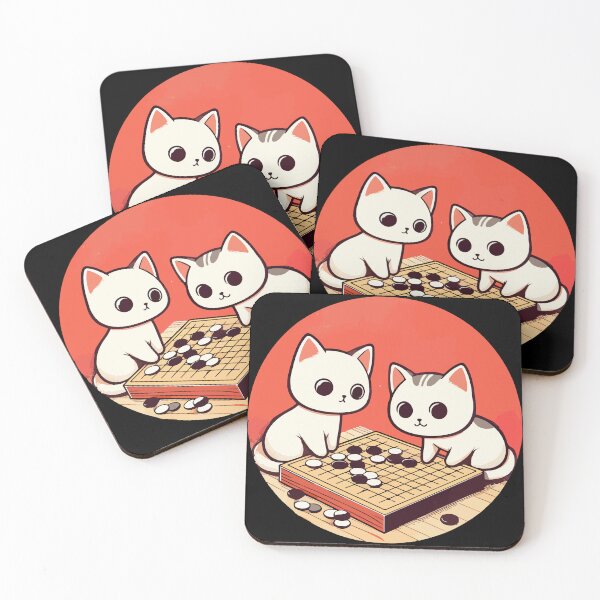 Item preview, Kawaii white cats go board game baduk designed and sold by TomFrontierArt.