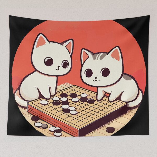 Item preview, Kawaii white cats go board game baduk designed and sold by TomFrontierArt.