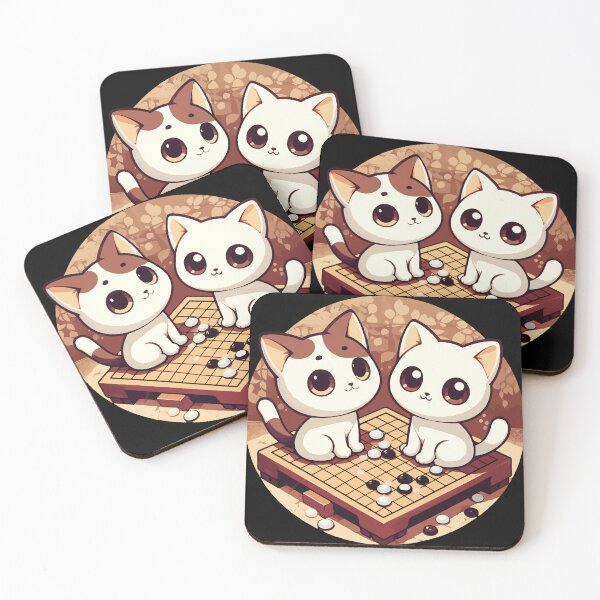 Aperçu de l'œuvre Les chats blancs kawaii vont au jeu de société baduk créée et vendue par TomFrontierArt.