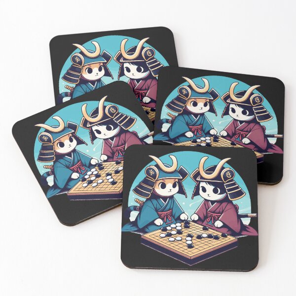 Aperçu de l'œuvre Kawaii chat samouraïs vont jeu de société baduk créée et vendue par TomFrontierArt.