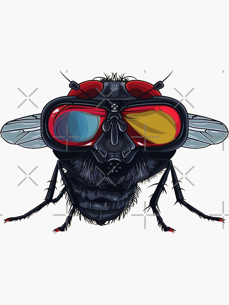 Mosca de la fruta Drosophila en animación de dibujos animados de gafas vr  Pegatina