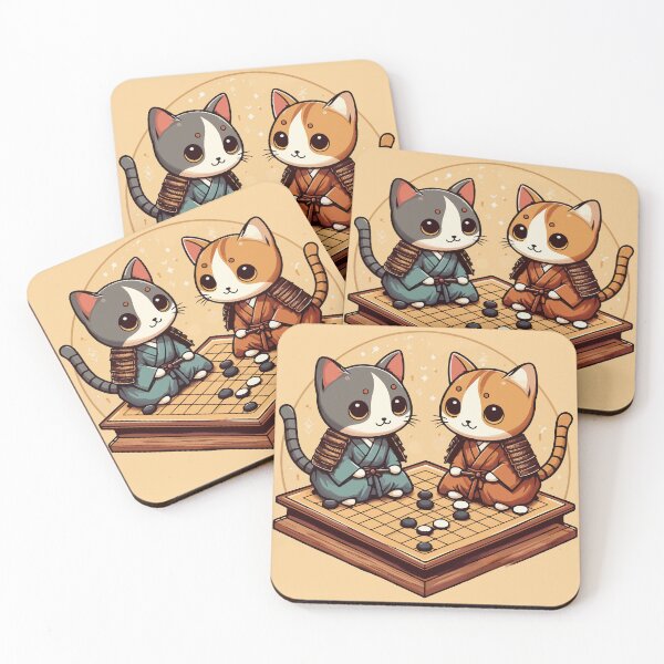 Aperçu de l'œuvre Kawaii chat samouraïs vont jeu de société baduk créée et vendue par TomFrontierArt.