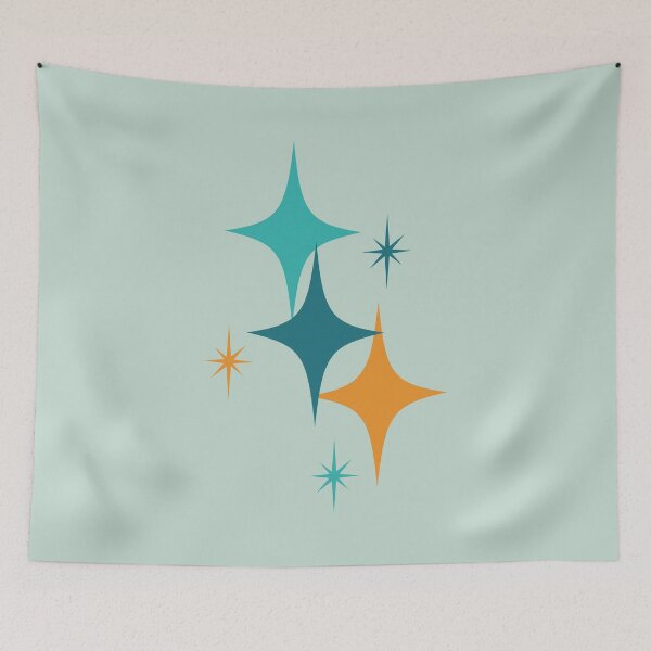 Item preview, Mid Century Modern Atomic Starburst Teal, Aqua, Orange designed and sold by trdstudio.