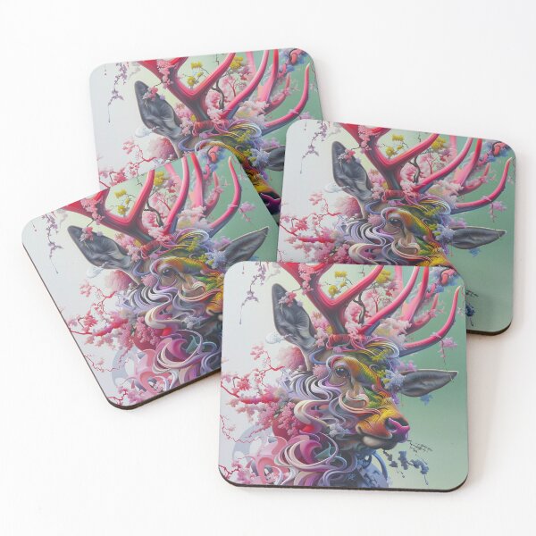 Item preview, Deer in antlers flowers rainbow. 3D surreal image, ideal photo print designed and sold by David-CoBo.