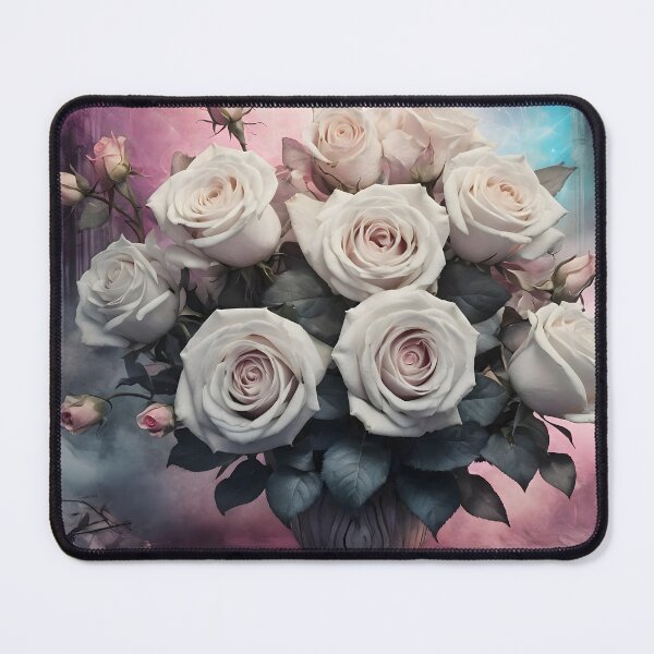 Item preview, bouquet of beautiful white roses ross home decor wall art mysterious pink delicate pastel colors designed and sold by naivnoia.