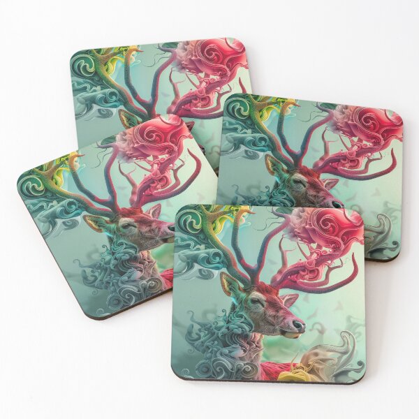 Item preview, Deer in antlers flowers rainbow. 3D surreal image, ideal photo print, rainbow stag designed and sold by David-CoBo.