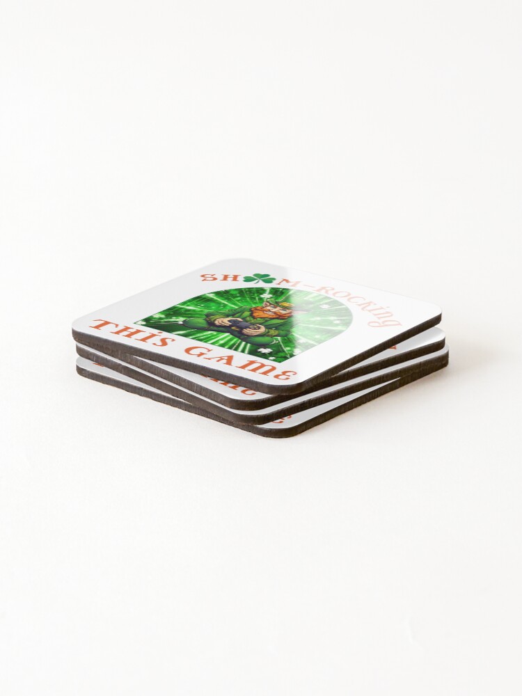 Thumbnail 4 of 5, Coasters (Set of 4), SHAM-Rocking This Game Leprechaun designed and sold by Pixels2Patterns.