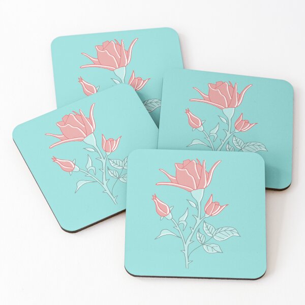 Item preview, traditional English roses with leaves and thorns on aquamarine designed and sold by colorofmagic.