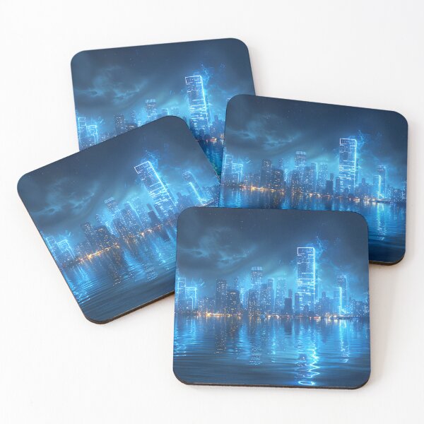 Item preview, Futuristic Metropolis A Neon-Infused Skyline Reflection designed and sold by Kieran Hector.