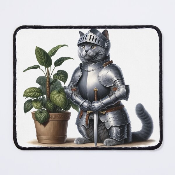 Item preview, Chartreux Cat Knight in Shining Armor Guarding Plant designed and sold by vogocom.