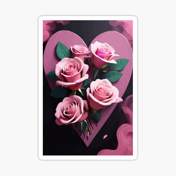 Pink bouquet in Heart Sticker