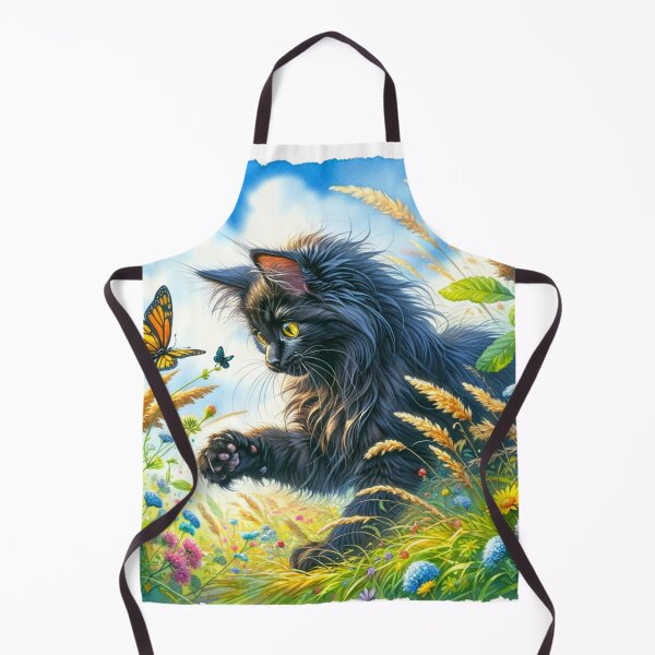 Item preview, Black Long-Haired Kitten Playing with Butterflies designed and sold by KerriAlexa Designs.