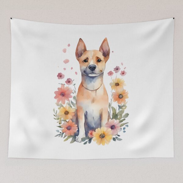 Item preview, Cheerful Pup Among Flowers in Watercolor style designed and sold by AnettPr.