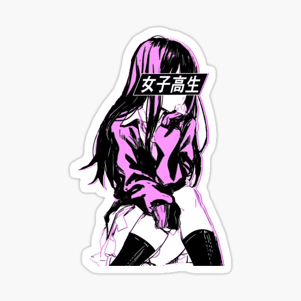 SCHOOLGIRL (Pink) - Sad Anime Japanese Aesthetic Sticker