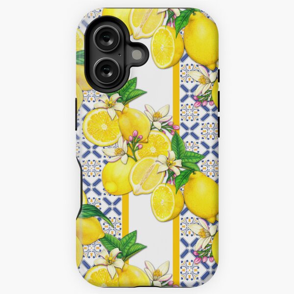 Aperçu de l'œuvre Conception de citron en motif de carreaux bleus : style grec créée et vendue par catherinejofi.