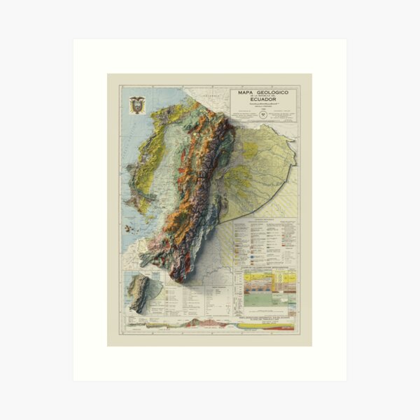 Item preview, 1969 Ecuador Geological Shaded Relief 3D Map digitally-rendered designed and sold by ThinkAboutMaps.