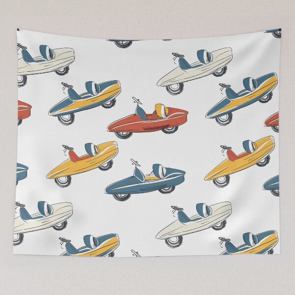 Item preview, Vintage Pedal Car Pattern - Classic Children's Ride-on Toys in Blue, Red, and Yellow designed and sold by David Balzen.