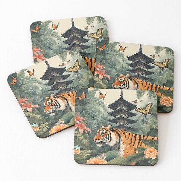Item preview, Tiger and butterfly, plants, flowers, nature, pagoda, China designed and sold by Sugar Wisdom .
