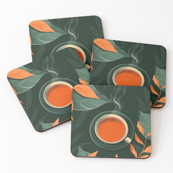 Item preview, Cup of aromatic tea surrounded by vibrant leaves on dark green background designed and sold by Jerhus.