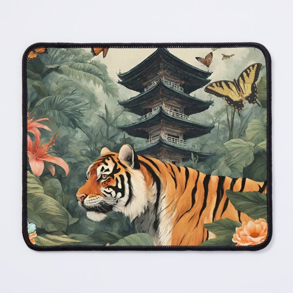 Item preview, Tiger and butterfly, plants, flowers, nature, pagoda, China designed and sold by Sugar Wisdom .