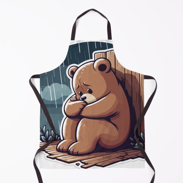 Item preview, A lone teddy bear sits patiently in the rain next to a rustic wooden fence designed and sold by Colorful Dreams.