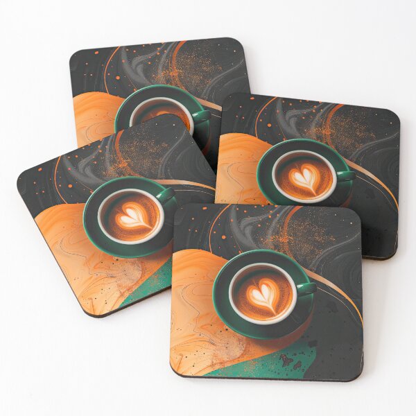 Item preview, Heart shaped latte art on a cup of coffee amidst an abstract colorful background designed and sold by Jerhus.
