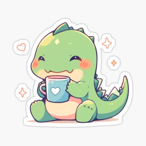 Item preview, Cute Kawaii Tea-Rex Tyrannosaurus Drinking Tea  designed and sold by CozyKawaiiArt.