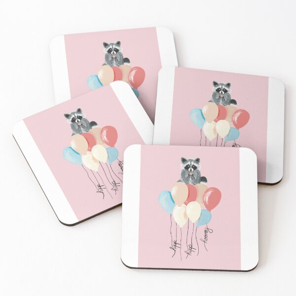 Item preview, Flying raccoon on balloons soft pink designed and sold by Esibeh.