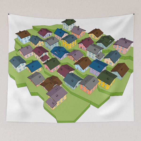 Item preview, colorful 3d cottages, aerial perspective view designed and sold by Familyshmot.