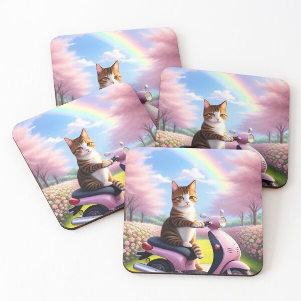 Item preview, Cat on Pink Scooter With Rainbow designed and sold by TheDarkWardrobe.