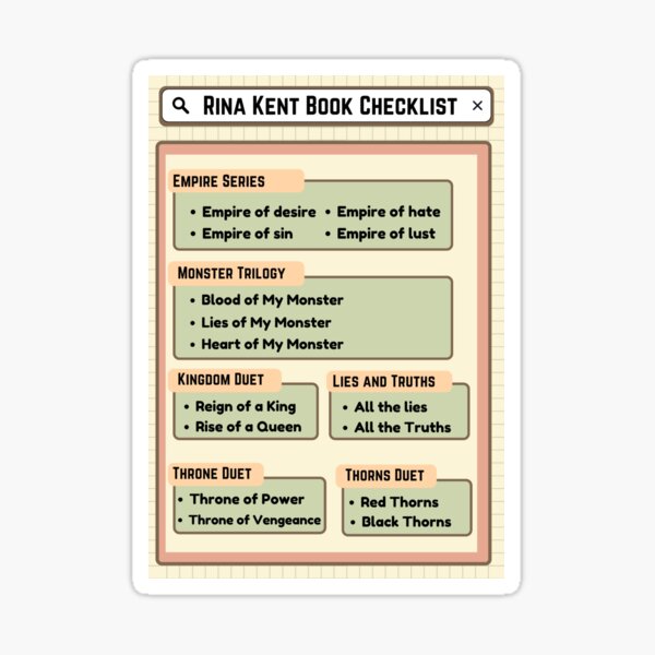 Artikel-Vorschau von Rina Kent Bücher-Checkliste, designt und verkauft von BookishBoutique  Bliss.