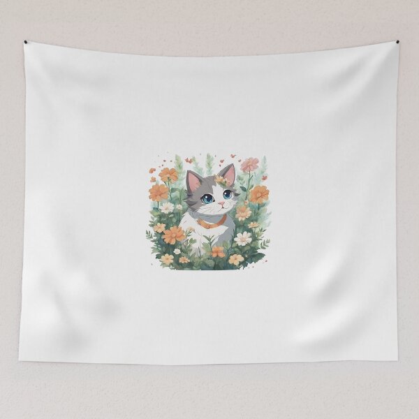 Item preview, Whimsical Cat in Spring Blossoms - Cute Cartoon Art designed and sold by GracelynArt.