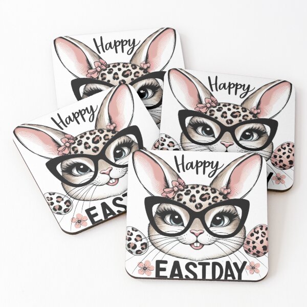 Aperçu de l'œuvre Cute Bunny Rabbit Face Leopard Glasses Girl Happy Easter Day créée et vendue par Dazzling15.