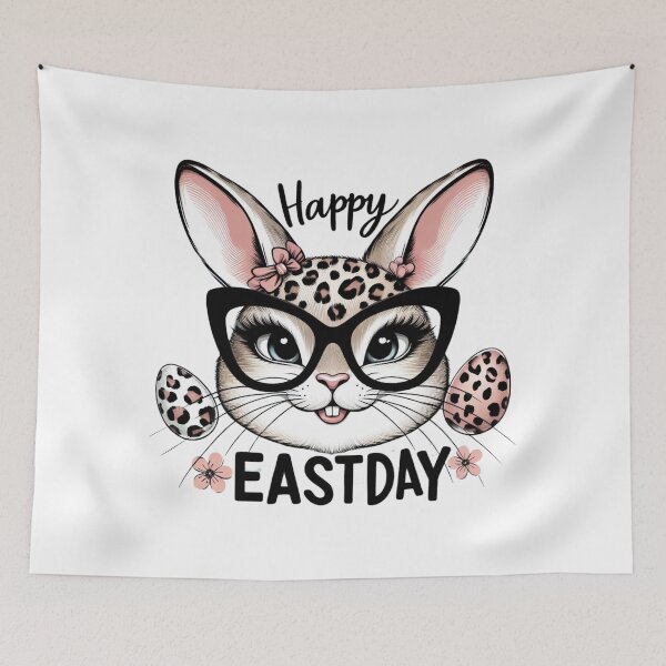 Aperçu de l'œuvre Cute Bunny Rabbit Face Leopard Glasses Girl Happy Easter Day créée et vendue par Dazzling15.