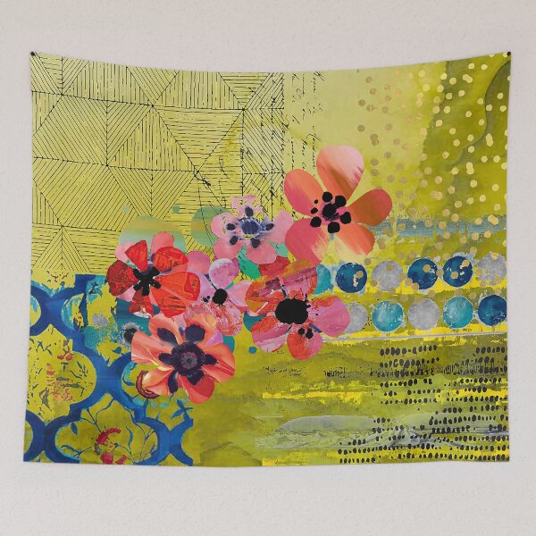 Item preview, Olive Flowers Abstract Collage in Avocado, Navy, Pink, Orange, Black designed and sold by Sheree Burlington.